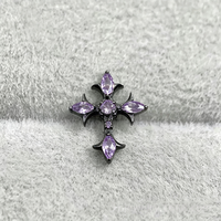 Perhiasan Tindik Titanium ASTM F136 Lapis Hitam Berhiaskan CZ Ungu, Anting Stud, Labret, Cincin Hidung, Daith, Helix, Tragus, Tindik Tubuh Gothic