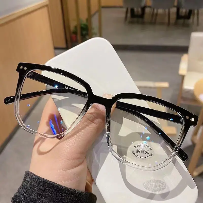 2023 Transparent Box Myopic Men Women Square Frame Big Round Face Optical Glasses Anti Radiation And Blue Light Glasses Frame