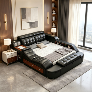 Letto Smart in Pelle di Lusso, Misura King/<span class=keywords><strong>Queen</strong></span>, Reclinabile Elettrico con Vano Contenitore, Altoparlante Musicale e Massaggio Intelligente, Arredamento Camera da Letto - Product Image 3