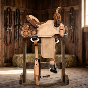 Sillín de carreras inglés de cuero de alta comodidad, absorbente del sudor, ecológico, con herrajes SUS304, estructura de madera, brida para caballo y caja para sillín. - Product Image 1