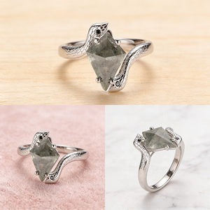 Bagues pour femmes en argent sterling 925 plaqué or blanc avec moissanite grise, motif serpent, pour mariage et fiançailles - Product Image 2