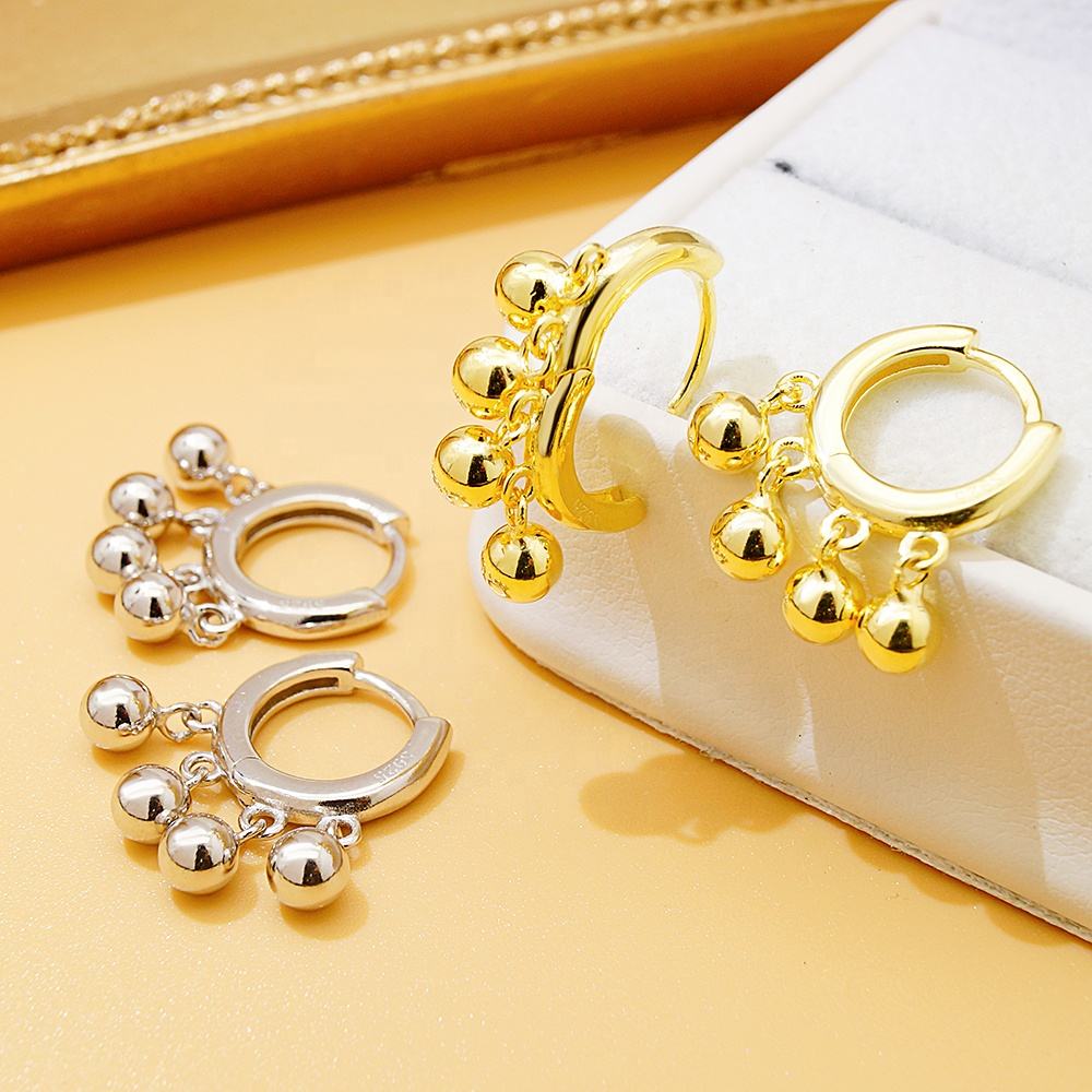 Wholesale Fashion Jewelry Fine Earrings 925 Sterling Silver Beads Hoop  Earring for Women