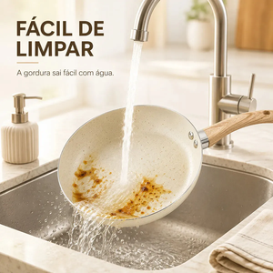 Ollas y Sartenes de Alta Calidad con Asas de Madera Suave al Tacto, Juego de Utensilios de Cocina de Aluminio Antiadherente de Cerámica Beige - Product Image 5
