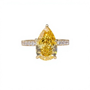 Bague de fiançailles en diamant de laboratoire taille poire jaune, or 18 carats, certifiée IGI, bijoux de mariage - Product Image 3
