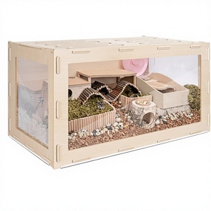 나무로 만든 애완동물 우리, 아크릴 투명한 루틴 닭장, 햄스터, 저빌, 쥐 등 소형 애완동물을 위한 상단 접근이 가능한 나무 케이지 - Product Image 1