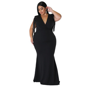 Abito Formale <span class=keywords><strong>da</strong></span> Donna Plus Size Stile Europeo-Americano, Nuovo Modello Sexy con Scollo a V Senza Maniche Aderente - Product Image 3