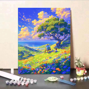 Peinture à l'acrylique sur toile à faire soi-même avec cadre, paysage de jardin peint à la main en gros - Product Image 2