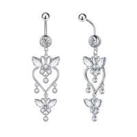 Anneaux de nombril longs à pampilles en zircon, ornements de piercing de ventre en forme d'aile, de cœur ou de croix, bijoux de piercing corporel tendance pour femmes