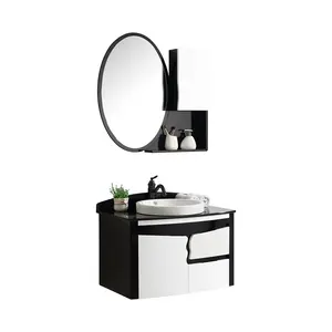 2018 黑色 pvc 浴室柜与椭圆形镜子圆盆