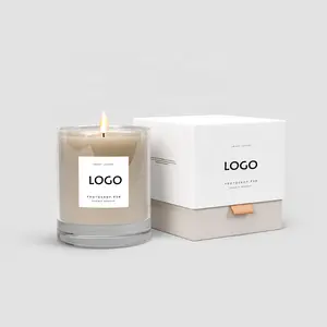 10Oz Stoples Lilin Putih dengan Tutup dan Kotak Kemasan Kustom Desain Mewah Lilin Hadiah Jar Penyimpanan Kotak Karton Kemasan
