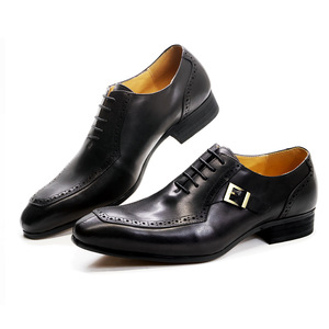 Chaussures Oxford en cuir véritable noir pour hommes, bout pointu, à lacets avec boucle, toutes saisons, vêtements formels, chaussures en cuir respirantes - Product Image 1