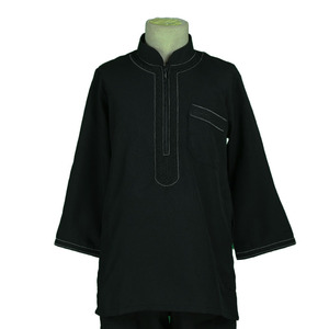 Conjunto de 2 Piezas de Ropa para Niño de Color Negro con Pantalón, Thobe Musulmán de Manga Larga con Cierre Frontal, Jubba - Product Image 2