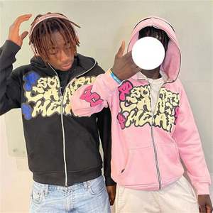 Sudadera con capucha con cremallera completa de gran tamaño de alta calidad personalizada para hombres-Ropa de calle de otoño Algodón Poliéster Puff Impresión Patrón de letras con capucha - Product Image 1