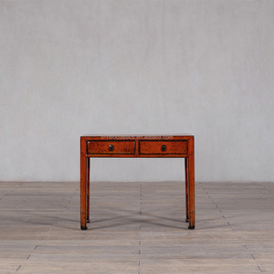 Table <span class=keywords><strong>console</strong></span> en <span class=keywords><strong>laque</strong></span> orange vieillie, <span class=keywords><strong>bureau</strong></span> d'appoint artisanal à 2 tiroirs pour la décoration intérieure - Product Image 1