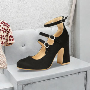 Zapatos de Tacón Grueso Antideslizantes con Cordones y Estampado Popular, Tipo Mary Jane, para Mujer, con Hebilla de Una Línea, Moda Primavera Verano Otoño, Parte Superior de PU - Product Image 3