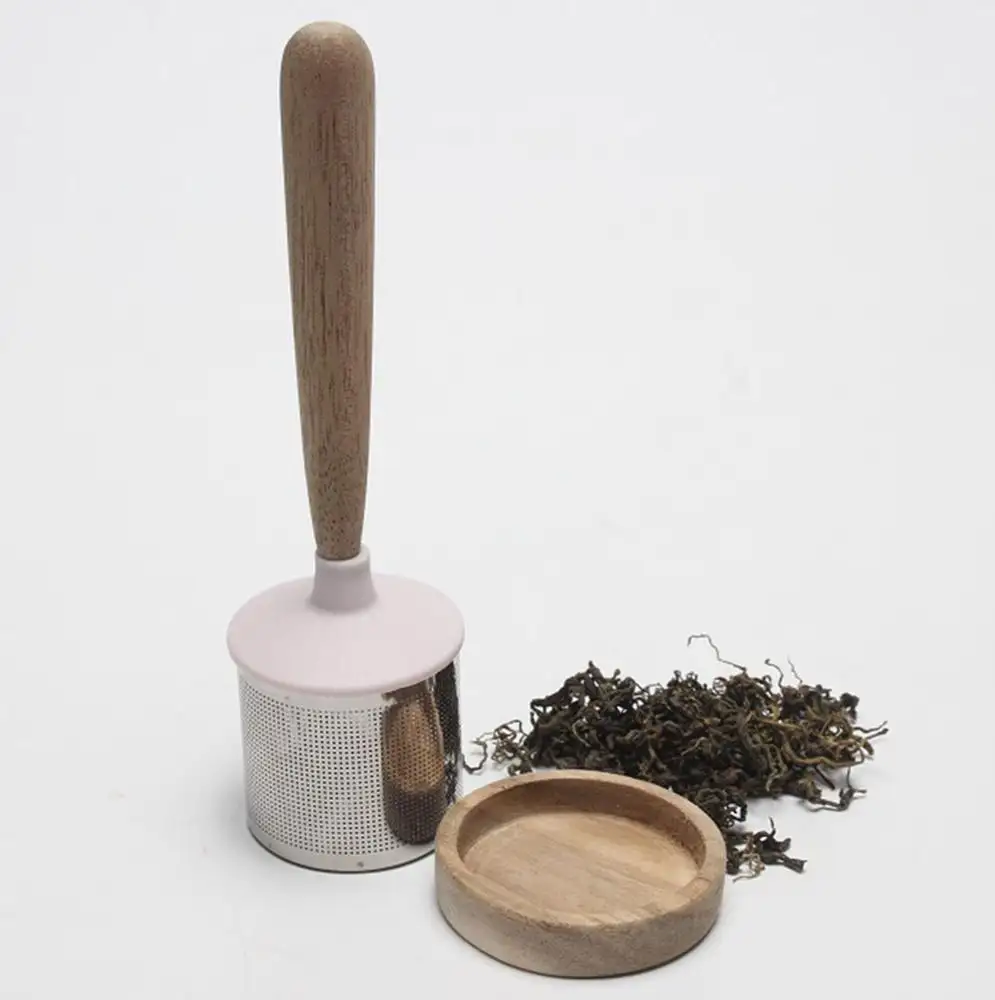 Hot Sale Lebensmittels icherheit Tee tasse Filter Edelstahl Tee Infuser Mit Holzgriff