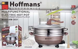 Olla Eléctrica Antiadherente Hoffmans de 8L y 32CM, 1500W, 220V, Multifuncional con Vaporera para Cocina Africana - Product Image 5