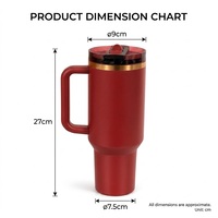 Gobelet isotherme de Noël personnalisé 40oz à double paroi en acier inoxydable 304 avec accent doré et poignée, rouge, avec paille, idéal pour les cadeaux