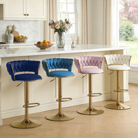 Tabouret de bar moderne en tissu velours, hauteur réglable, avec vérin à gaz plaqué or et structure métallique, siège pivotant pour salon