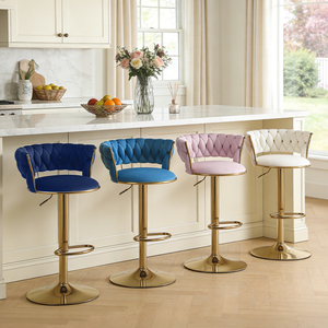 Sillas de Bar Modernas de Terciopelo, Color Blanco y Dorado, Hechas a Mano, Giratorias, con Respaldo Alto - Product Image 1