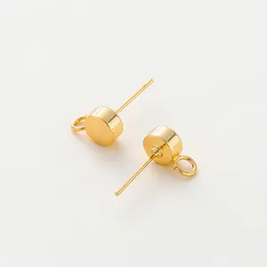 Fast delivery 14k 18k Gold plating 3mm thick flat round with hanging ear needle earrings for accessories wholesale