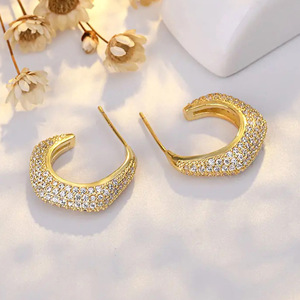 Orecchini a Cerchio Geometrici con Zirconi per Donne, Gioielli Eleganti e di Lusso, Regalo Quotidiano - Product Image 3
