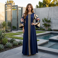 Robe caftan à manches longues et ourlet évasé en polyester brodé de paillettes, style Koweïtien, Saoudien, Égyptien, Marocain, pour l'Aïd Moubarak