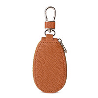 Étui de clé de voiture ovale en cuir PU grain litchi avec fermeture éclair et mousqueton métallique, personnalisable avec logo, cadeau promotionnel