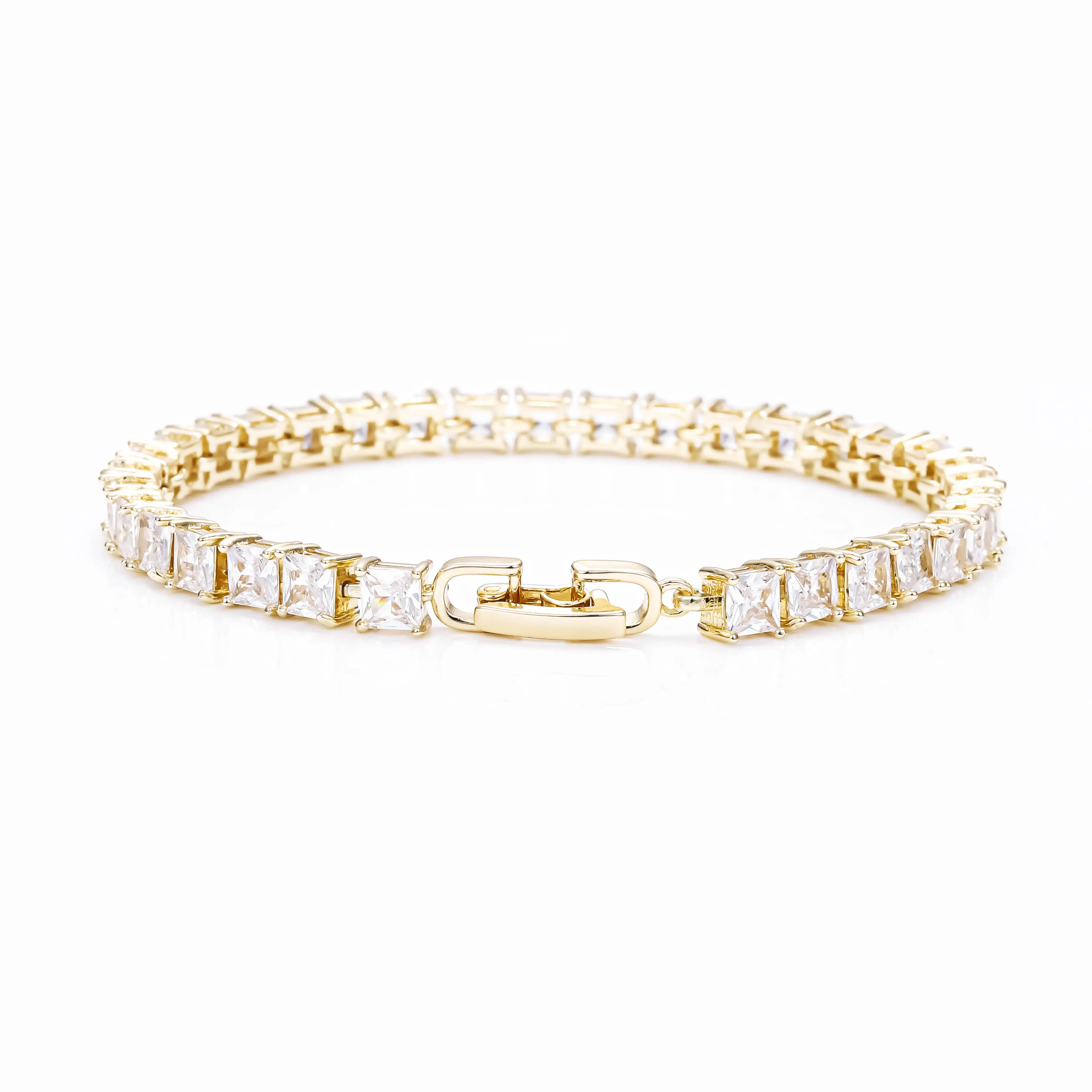 Wholesale fashion jewelry14k gold plated pulsera de tenis woman crystal clear CZ diamond white square zircon tennis bracelet