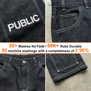 Clothes Manufacturer Custom Embroidery Logo Multi-Pocket Cotton Jeans Straight Leg Contrasting <b>Stitching</b> Cargo Men's Denim Pants - Product Image 2