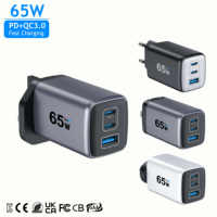 Chargeur rapide 65W GaN 3 ports, multi-prises, PD QC3.0, certifié CE FCC UKCA SAA, adaptateur USB C USB A pour téléphones, ordinateurs portables