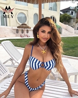 Maillots de bain grande taille à rayures verticales avec armatures, bikinis taille haute personnalisés, tenues de plage deux pièces pour femmes
