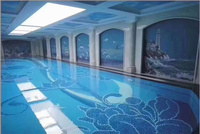 Mosaïque de piscine bleue à motifs artistiques de luxe moderne pour hôtels et villas, pour application murale intérieure