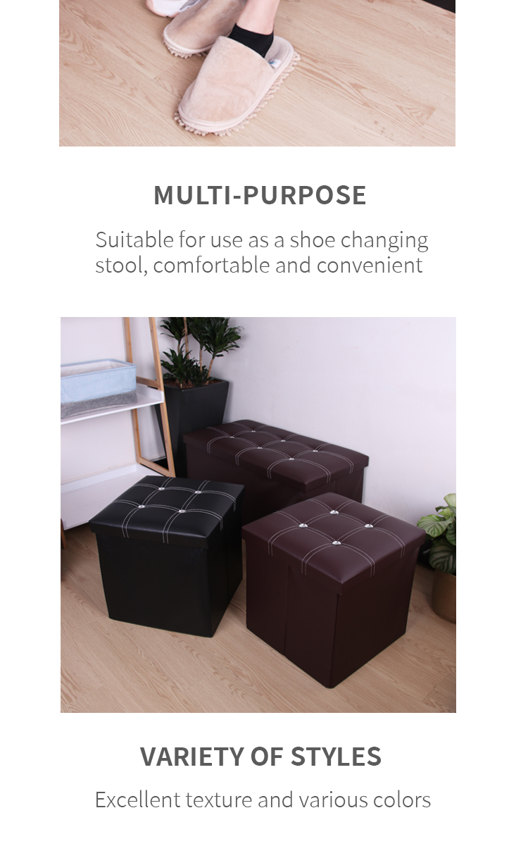 Rhinestones Customized Upholstered Chair Foldable Square Storage Stool Of Bedroom Leather Ottoman