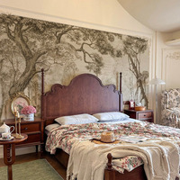 Papel Tapiz de Selva Tropical Estilo Francés Americano, Tela de Pared Estilo Nanyang de Mediados de Siglo, Mural Retro de Selva con Ciervos para Fondo de TV