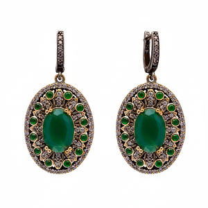 Oval <b>Emerald</b> CZ Authentic Ottoman Dangle <b>Earrings</b> Turkish Handmade Wholesale 925 Sterling Silver Jewelry - Product Image 2