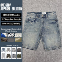 Shorts en jean brodés pour homme, bleu délavé, avec passants de ceinture, bouton métallique, poche arrière, coupe décontractée, longueur mi-cuisse, ourlet droit, Jorts en denim