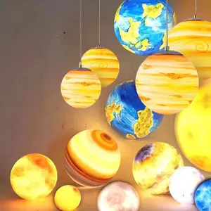2024 penjualan terlaris lampu gantung bumi 3D dicetak luar angkasa dekorasi pesta desainer modern lampu langit-langit melingkar