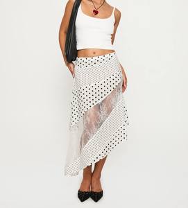 Princess Sweet Lace Breathable Comfortable Summer Bud Design <b>Midi</b> <b>Skirt</b> <b>White</b> Polka Dot - Product Image 1