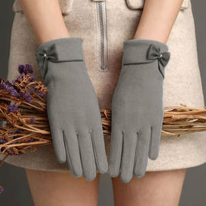 Winter <b>Warm</b> <b>Gloves</b> Solid Color Bow Wrist Touch Screen Anti-slip Breathable Women Travel Cycling Low MOQ Fast Dispatch Durable - Product Image 6