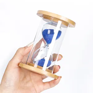 Transparentes Glas Sanduhr Sanduhr timer 1 Minute 3 Minuten 5 Minuten Stundenglas mit Bambusabdeckung