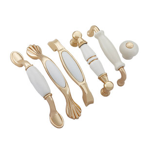 European Style Ceramic Cabinet Handle White Rose Gold Zinc Alloy Drawer <b>Wardrobe</b> Door Hardware 6118 6107 - Product Image 2