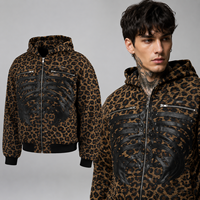 Veste streetwear à capuche personnalisée pour homme, avec applique léopard côtelée, en cuir végétalien, style Y2K, OEM ODM, vente en gros, logo personnalisé, vêtements d'extérieur pour homme