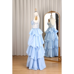 Vestido <span class=keywords><strong>de</strong></span> Gala Azul Satinado <span class=keywords><strong>de</strong></span> Lujo para <span class=keywords><strong>Quinceañera</strong></span>, con Tirantes Finos, Lentejuelas y Tul, Vestido Largo Moderno para Boda/Fiesta <span class=keywords><strong>de</strong></span> Cumpleaños - Product Image 4