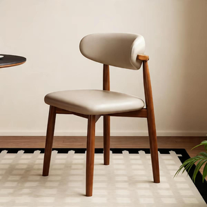 Silla de Salón de Estilo Moderno de Mediados de Siglo con Patas de Madera y Tapicería Beige, Respaldo Sólido, Diseño Ergonómico para Muebles del Hogar - Product Image 1