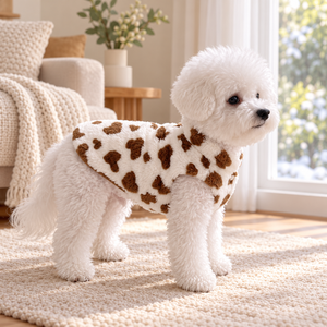 Gilet en polaire blanc pour chien, imprimé animal brun, vêtements chauds d'hiver pour animaux de compagnie, manteaux pour petits chiens - Product Image 1
