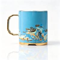 Premium Feines Porzellan Traditioneller Chinesischer Retro-Becher 'Eine Tausend Li Flüsse und Berge' Landschaftsmotiv Lebensmittelecht Isoliert Geschenkbox-Set