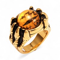 Bague en Acier Inoxydable 316L Plaqué Or, Motif Griffe de Dragon et Œil de Diable, Style Gothique Punk Biker pour Homme, avec Pierre Gemme Œil de Chat, Vente en Gros