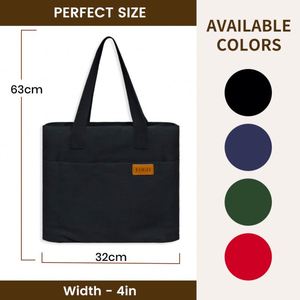 Bolso de Mano Minimalista de Lona de Color Sólido, Mediano/Extra Grande, con Correa para el Hombro, Bolsillo Frontal con Logotipo, para Oficina, Viajes Diarios, Compras, Aire Libre - Product Image 3