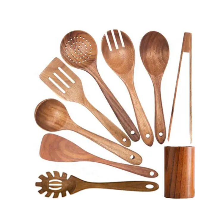 रसोई के बर्तन सेट, खाना पकाने के लिए लकड़ी के चम्मच, नॉन-स्टिक पैन, रसोई उपकरण, लकड़ी के चम्मच और लकड़ी के बर्तन भंडारण, लकड़ी के बैरल